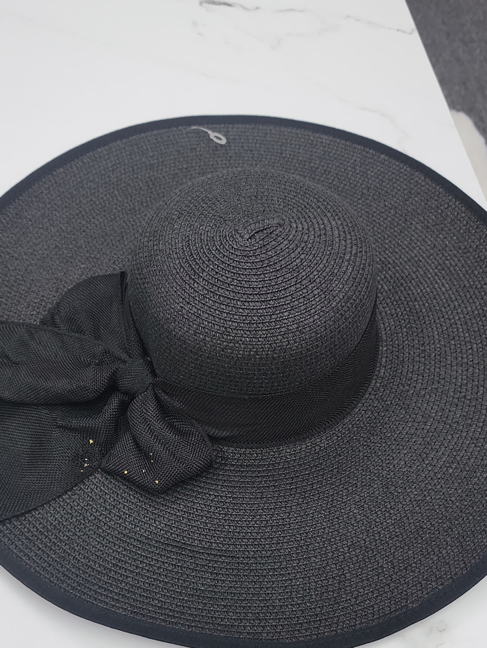 Women’s Wide Brim Sun Hat with Bow - Black